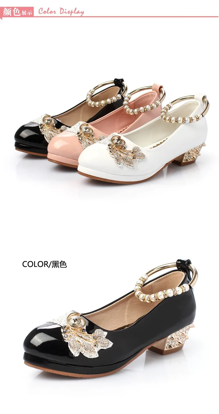 Calçados para Meninas Primavera Sapatos Meninas Princesa Partido Preto Branco Pérolas Formais. Faux Couro 26-37 10 Anos Tamanho Crianças Menina 9 Cheap Sapatos de couro