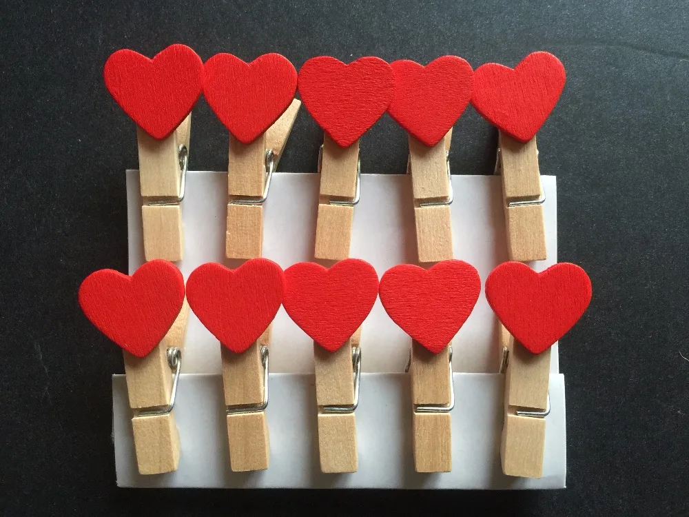 30pieces Heart Wooden Paper Clips,DIY Decorative Wooden Picture Pegs