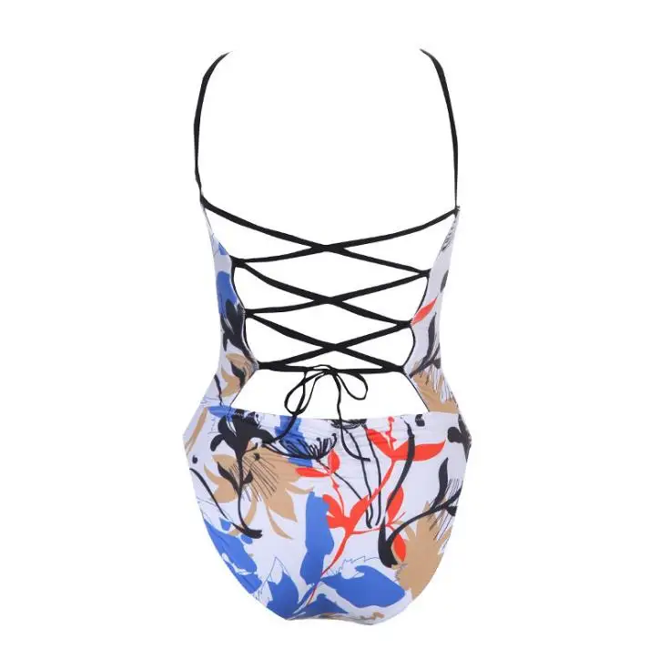 

Sexy One Piece Swimsuit Push Up Swimwear Women Bodysuit Leaf Print Bandage Beach Wear Bathing Suit Monokini Swimsuit