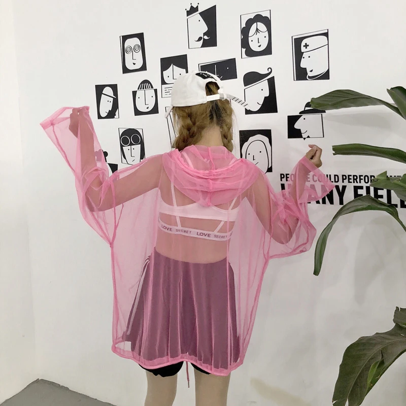 Shimmer Women's Summer Jacket Pullover Hooded Sunscreen Coat Perspective Womens Clothing Oversized Long Sleeve Women's Jacket