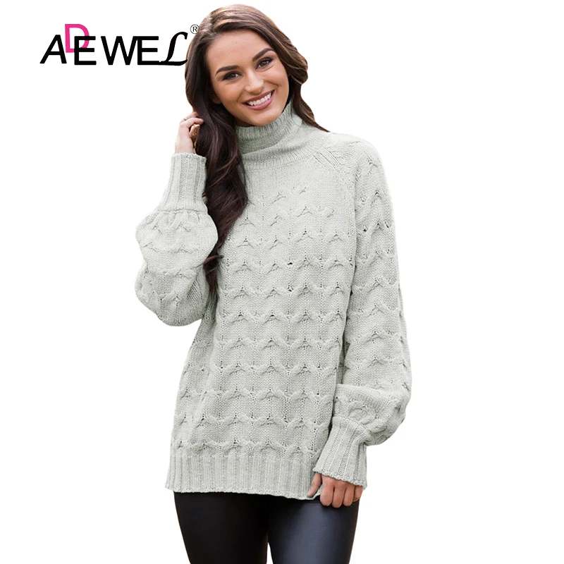 ADEWEL 2018 Casual Pullover Women's Jumper Turtleneck Sweater Autumn Winter Cable Knitted Oversized Sweater Tops 100%Acrylic