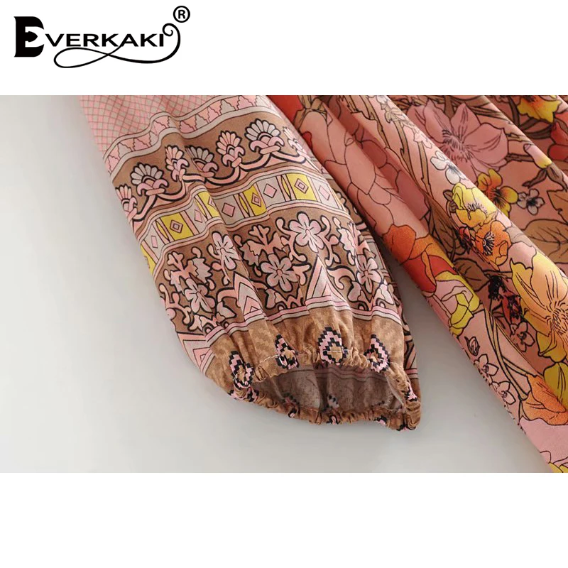 Платье Everkaki Boho женское повседневное с цветочным принтом свободные на шнурках