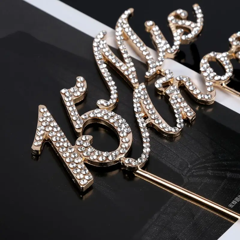 

Sparkling Bling Number 15 Mis Anos Letters Cake Topper Rhinestone Alloy Cupcake Picks Birthday Party Decoration Supplies