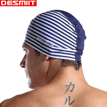 

2018 mens swimming caps nylon plus DESMIIT hight quality swim hat men black striped white male and female swimming caps