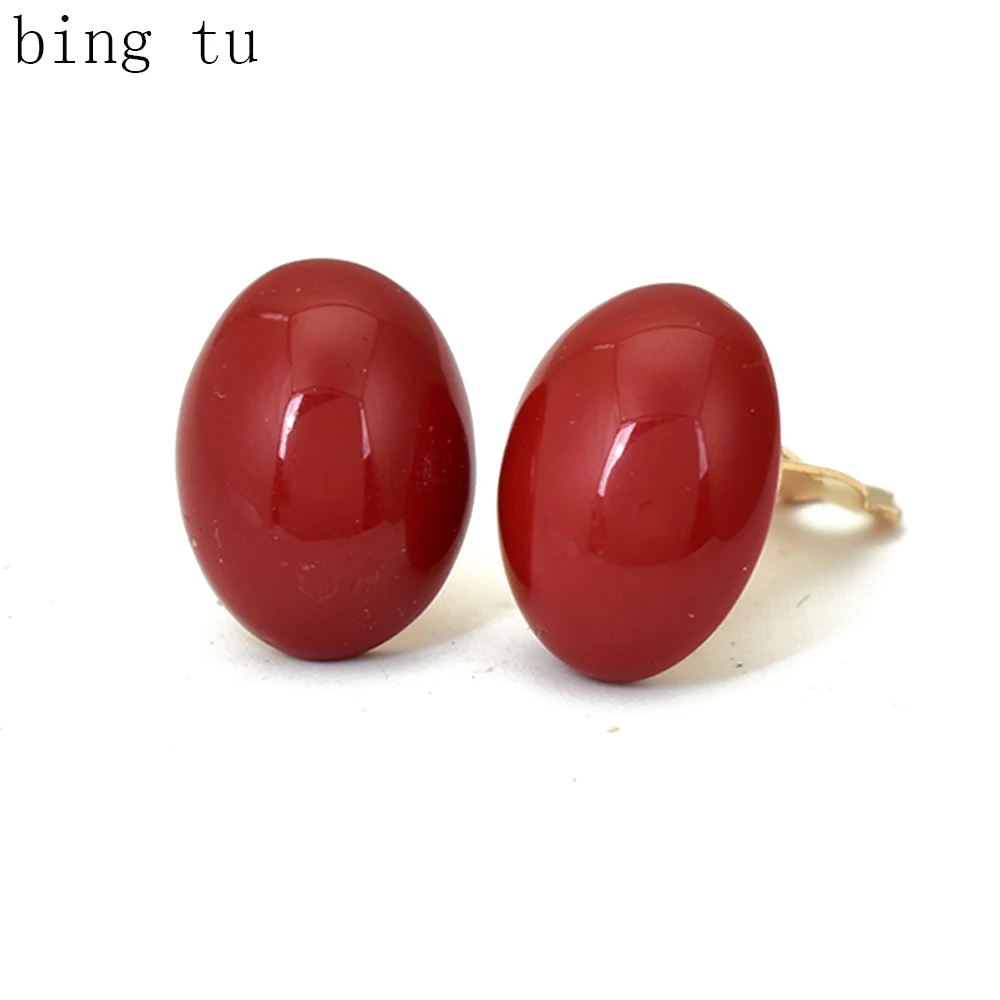 

Bing Tu Women Korean Earrings No Pierced Big Oval Earring Gold Silver Color Geometric Resin Clip Earrings Female Ear Jewelry