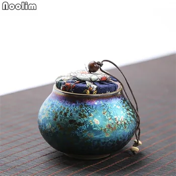 

Ceramic Tea Box Colorful Peacock glaze Tea Jar Loading Tea Candy Storage Containers Tea Ceremony Accessories
