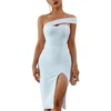 Women Dress Elegant Solid Color Women Summer Off Shoulder Side Slit Bodycon Midi Party Dress Summer Dress Sexy  Women Dress 2022 ► Photo 3/6