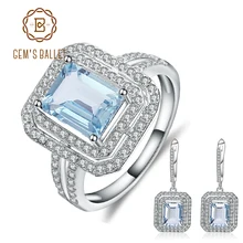 GEM'S BALLET 10.61ct Овальный натуральный Небесный украшения с голубым топазом Набор 925 пробы серебряные серьги набор колец для женщин хорошее ювелирное изделие
