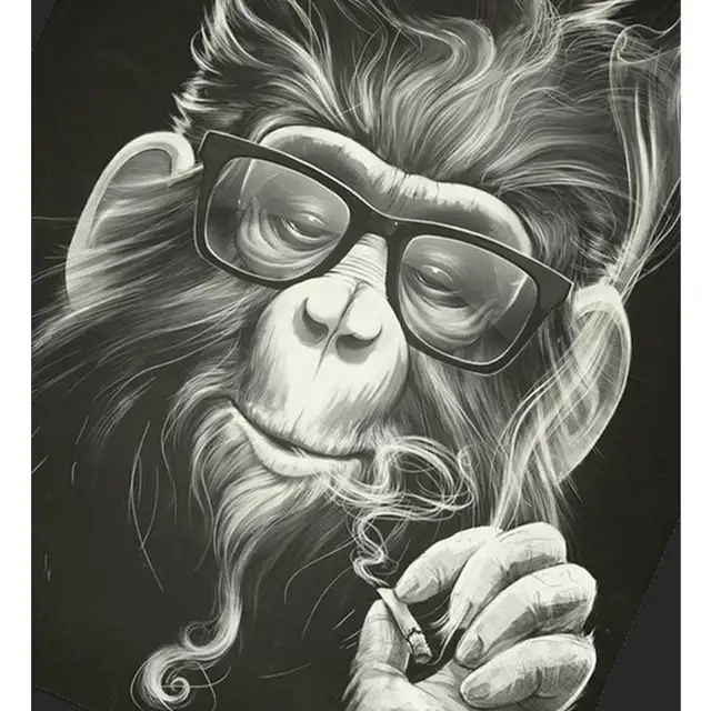 Black And White Animal Poster Monkey Smoking With Glasses Wall Art