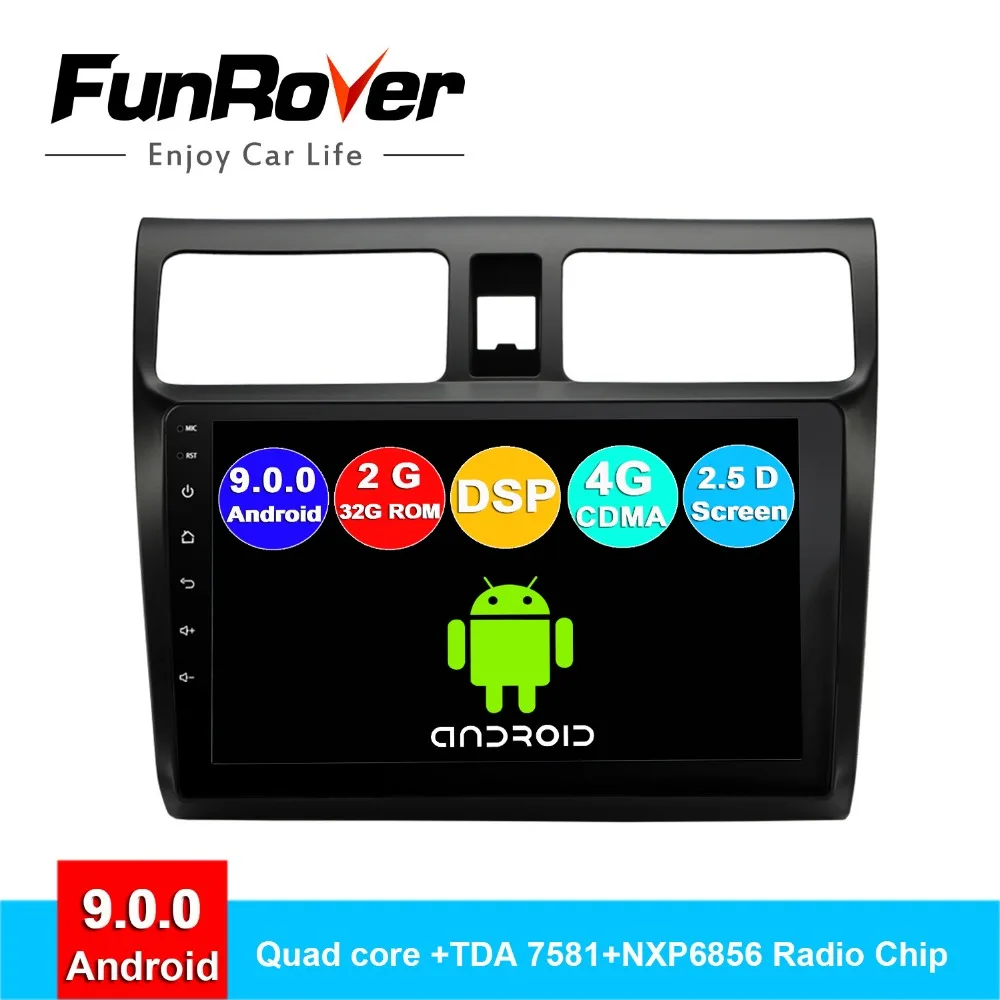 

FUNROVER android 9.0 2 din car radio multimedia player For Suzuki Swift 2005-2018 dvd gps navigation stereo auto radio 10.1" DSP