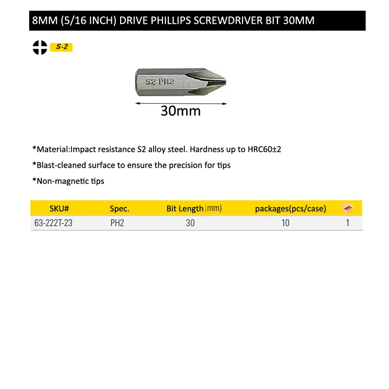 63-222T 8mm phillips screwdriver bits size