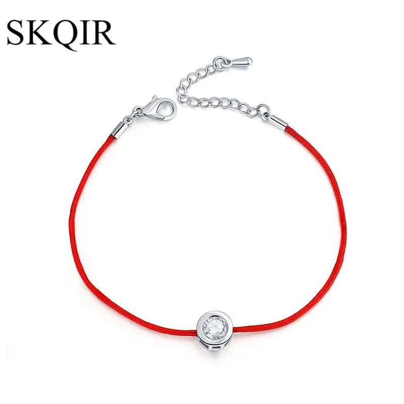 

Clear Crystal Zirconia Thin Red Cord Thread String Rope Chain Bangle Silver DIY Bracelet For Female Pulseira Jewelry Making Gift