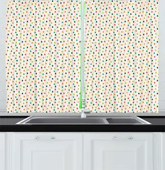 

Retro Kitchen Curtains Colorful Graphic Design Waterdrops on White Background Tile Pattern for Kids Print Window Decor Panels