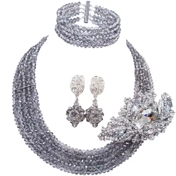 

Majalia Classic Fashion Nigeria Wedding Africa Beads Jewelry Set Grey Necklace Bracelet Bridal Jewelry Sets MH-14
