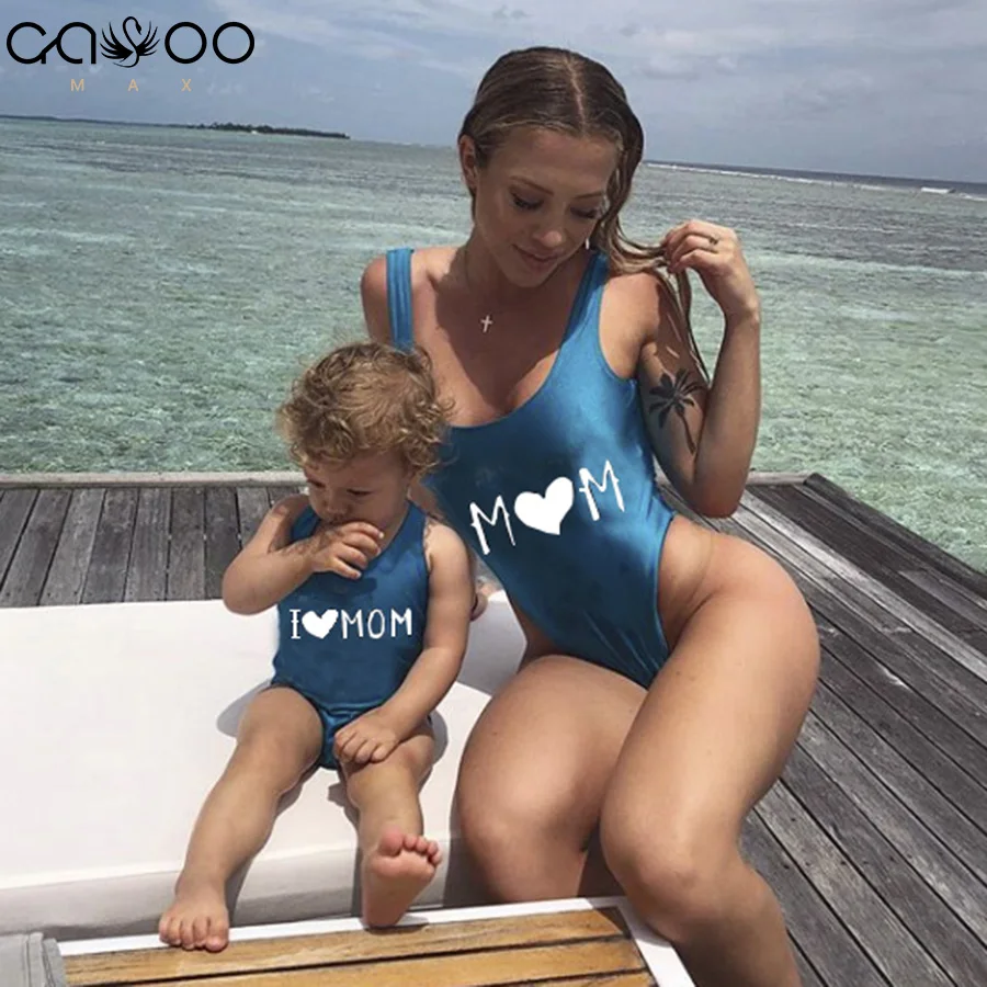 

New Kid One-piece Swimsuit Parent Daughter Swimwear Kids I Love Mama Letter Printed Swimsuit Girls' One Piece Swimsuits Children
