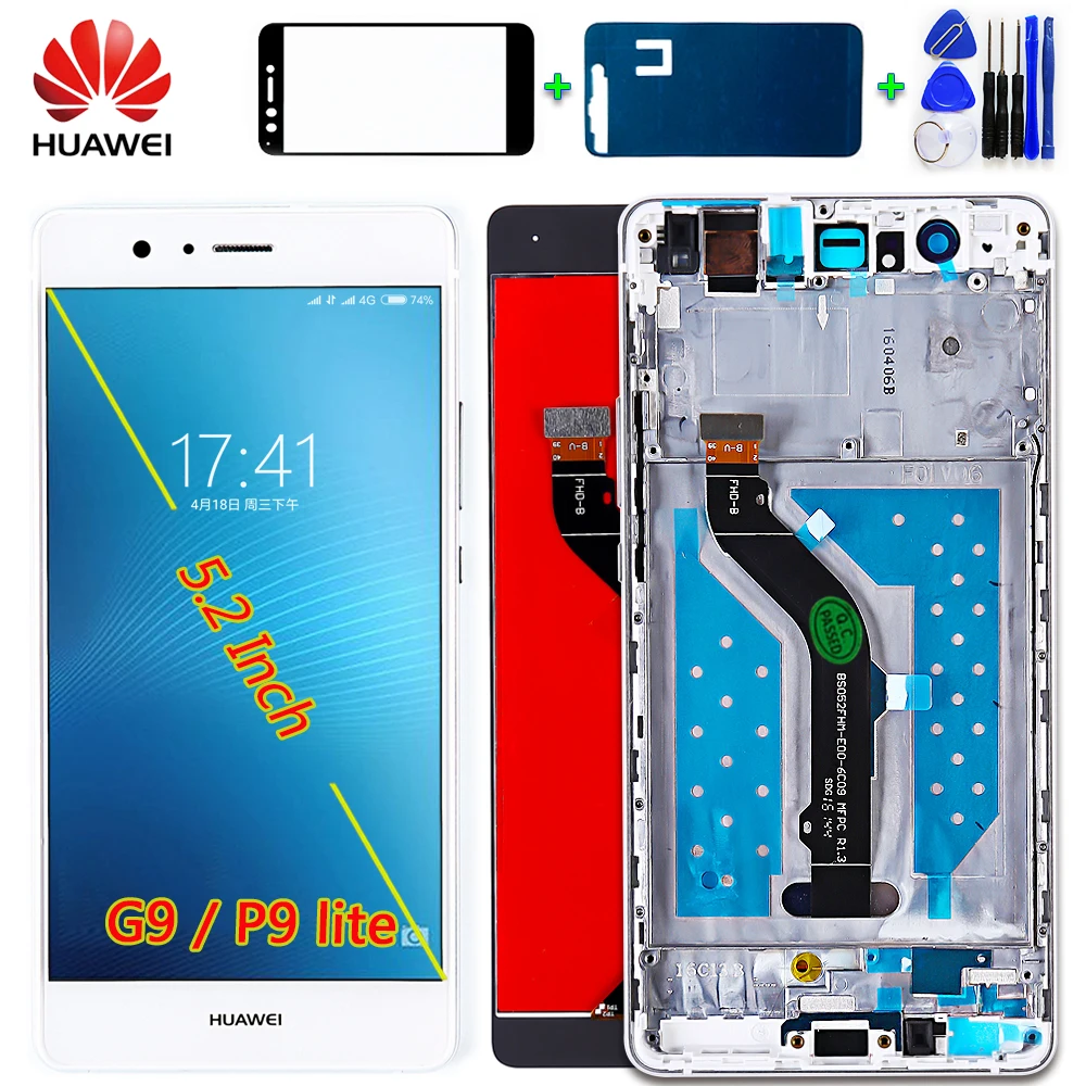 

Original Huawei P9 Lite 5.2 inch LCD display touch screen Digitizer Assembly Frame with Oleophobic Coating 10 Multi-Touch