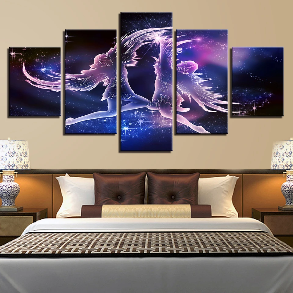 

Wall Art Canvas HD Prints Paintings Home Decor 5 Pieces Gemini Constellations Pictures Starry Angel Wings Poster Modular Frame