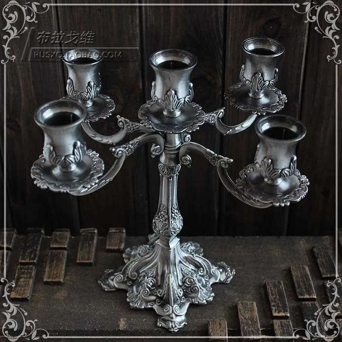 Free shipping Silver tin alloy Tin candle holders European Classical