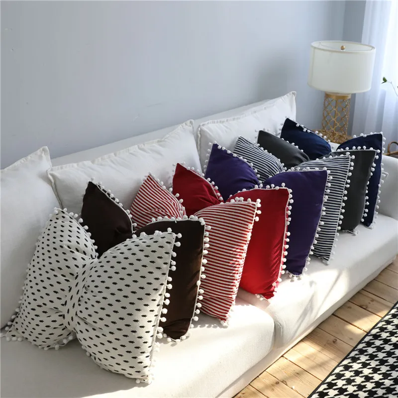 

43x55cm Stripe Xmas Tree Pattern Bow Pillow With Lovely Ball Cotton Sofa Cushion Bedroom Living Room Decoration