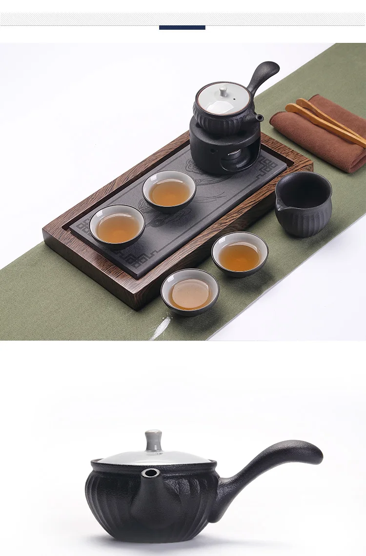 Японский Стиль Винтаж черный Керамика Чай ware свечи Отопление Чай пот теплее база чайник Чай Maker Чай церемония Аксессуары Чай комплект