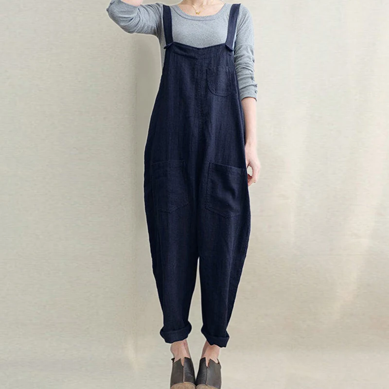 New Fashion Cotton Linen Jumpsuit Woman Causal Loose Long Trousers Women Strappy Harem Pants Romper Female Lady Baggy Pants