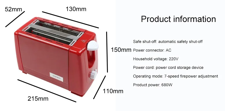 DMWD автоматический тостер 2 ломтика тосты выпечки духовка Электрический вертел драйвер бытовой мини-машина для завтрака два слота хлебопечка ЕС