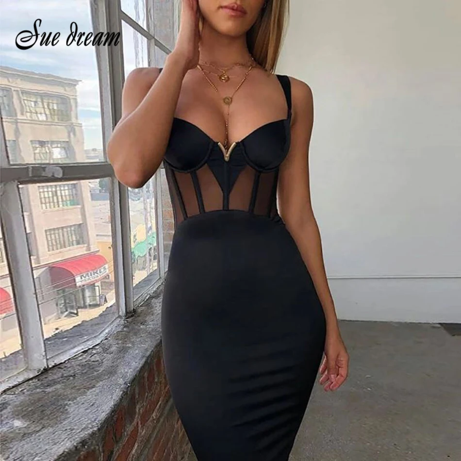 

Sexy openwork bandage dress summer 2019 new fashion black mesh Bodycon bandage dress women's elegant party nightclub dress