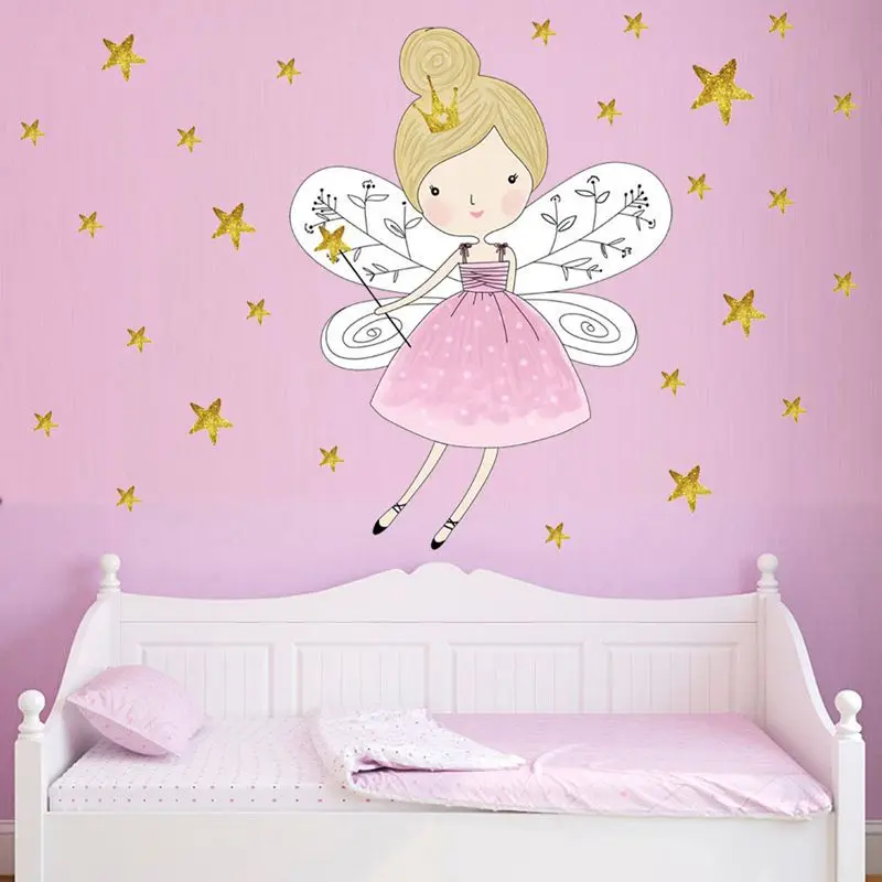 

Colorful Princess Stars Fairy Girl Vinyl Wall Sticker for Kids Bedroom Baby Room Decor Removable Wallpaper Wall Art Decals DIY