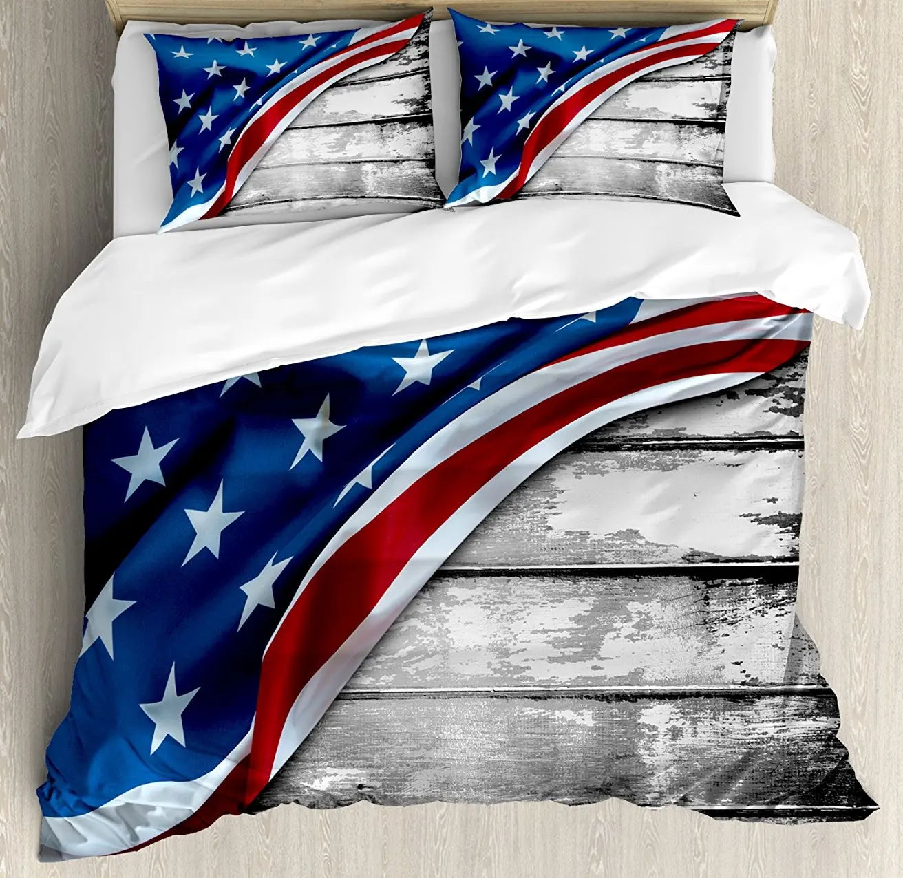 American Flag Decor Duvet Cover Set Close Up Design Flag over Antique