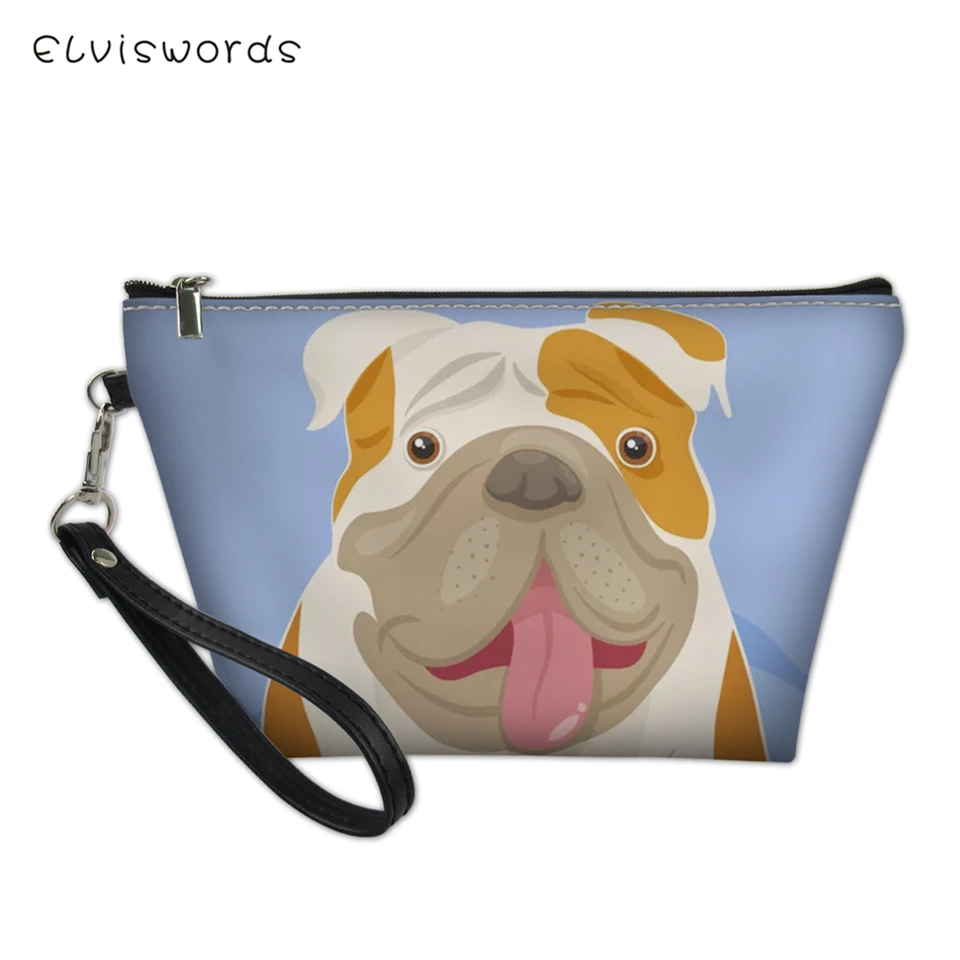 

ELVISWORDS Cosmetic Bag Functional Cartoon Bulldogs Pattern Women Travel Leather Make Up Necessaries Fashion Pouch Toiletry Kit