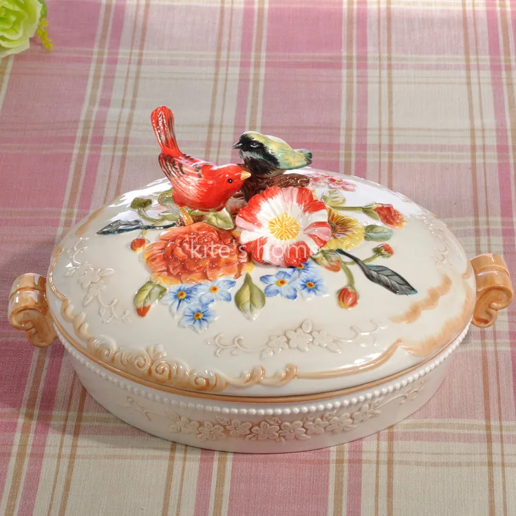 Goedkoop Keramische Drie rooster fruit Snoep Opslag schotel Dessert Snack salade doos home decor bruiloft decoratie handwerk beeldje