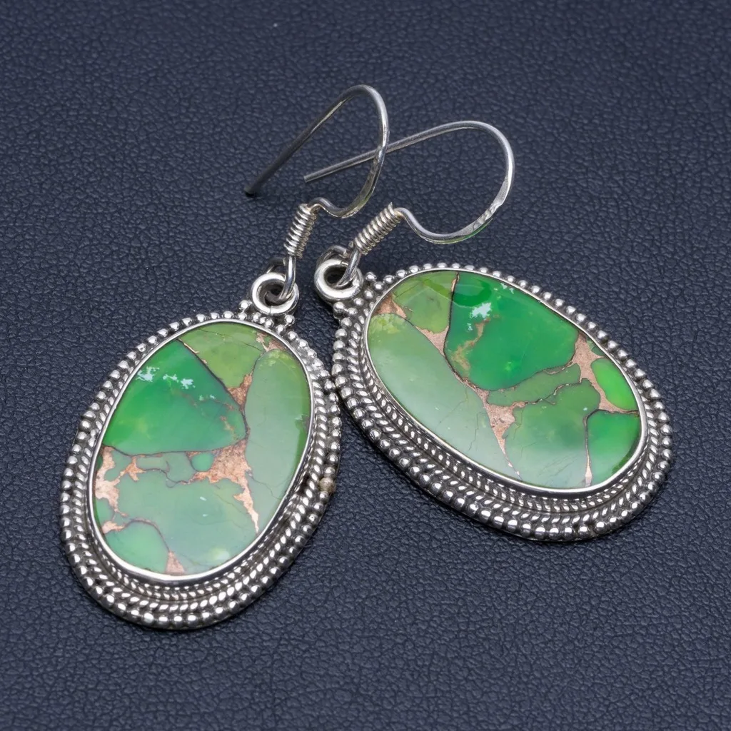 

Natural Turquoise Unique Punk Style 925 Sterling Silver Earrings 2" P1817