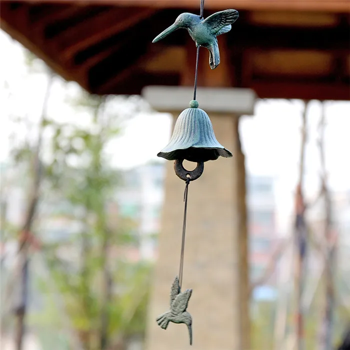 2 чугунные птица Колибри Windchime Windbell патио двора гардон открытый подвесной Декор Антикварные ветровые колокольчики темно-зеленые