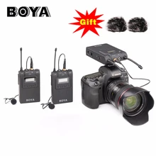 BOYA by-wm8 UHF Dual Беспроводной петличный микрофон systerm lav интервью mic 2 Передатчики и 1 приемник для DSLR видео Камера