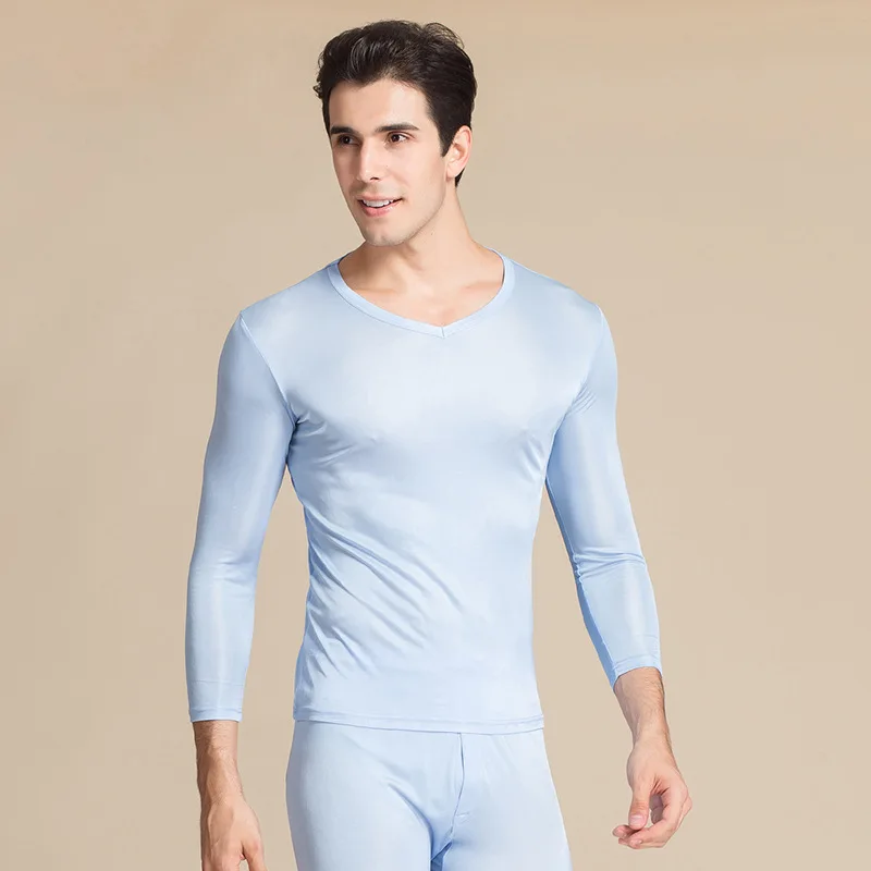 High Quality Autumn Men's Long Sleep Wear Men Warm Underwear Men's Thermal Antibacterial Pijama High Grade 100% Real Silk G9802