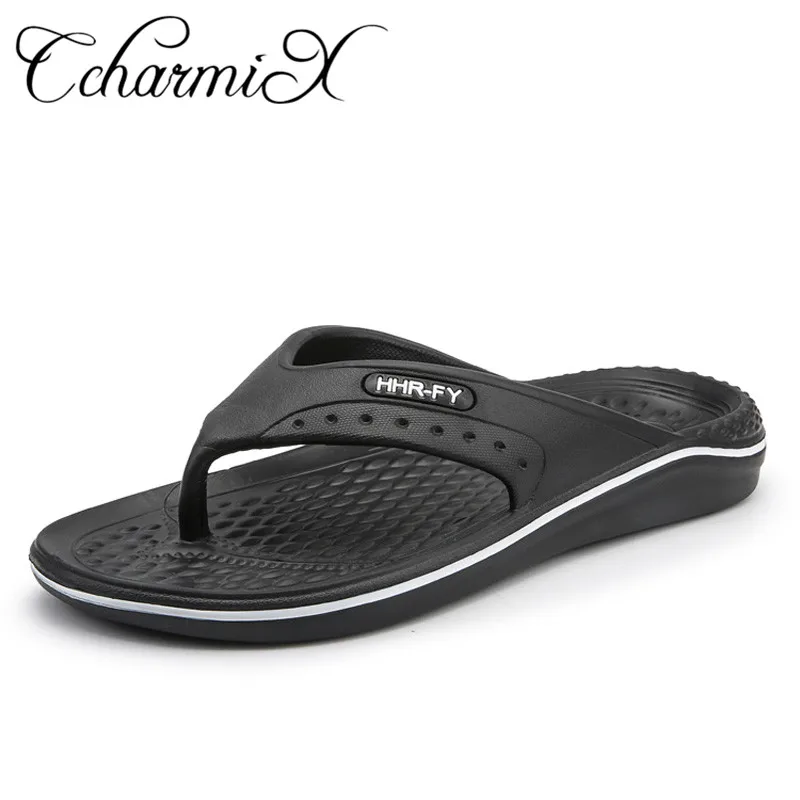 CcharmiX/массажные тапочки; мужские пляжные тапочки для путешествий; мужские летние Нескользящие шлепанцы для плавания; мужская домашняя обувь; большие размеры 45 - Цвет: black white