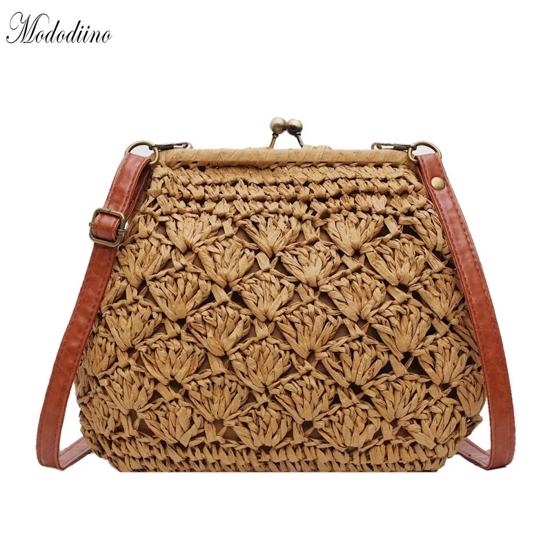 Mododiino الإناث خمر القش الشاطئ الروطان أكياس سيدة حقيبة يد Crossbody حقيبة للنساء يدّ حقائب سهرى النسائية \