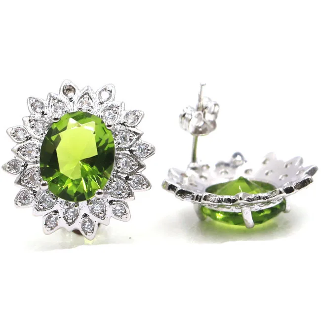 

New Designed Green Peridot CZ Woman's Wedding Gift 925 Silver Earrings 20x18mm