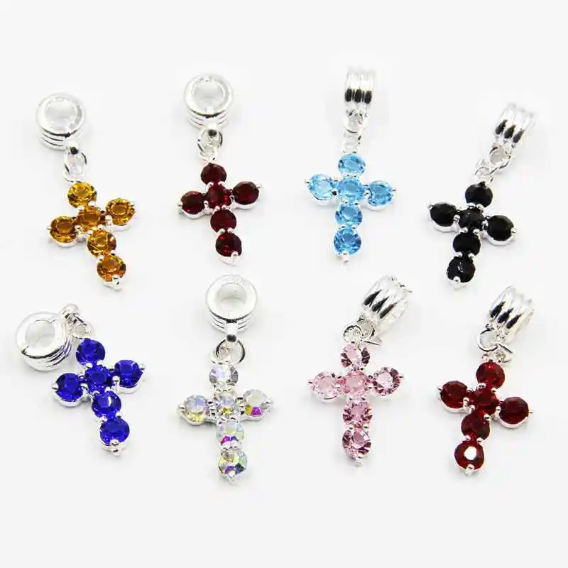 10pcs 37mm Silver plated purple rhinestone cross charms pendant DIY