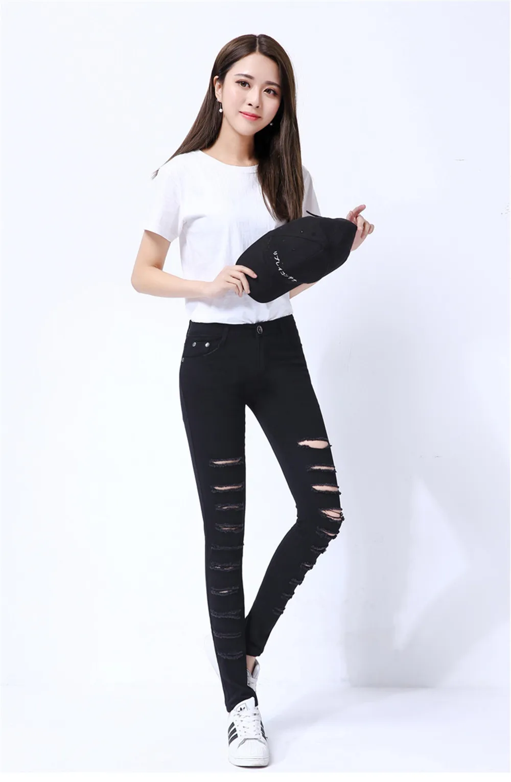 Whole cotton Hollow out hole Elastic force Pencil pants Leggings high waist jeans woman skinny women jeans mujer jean plus size