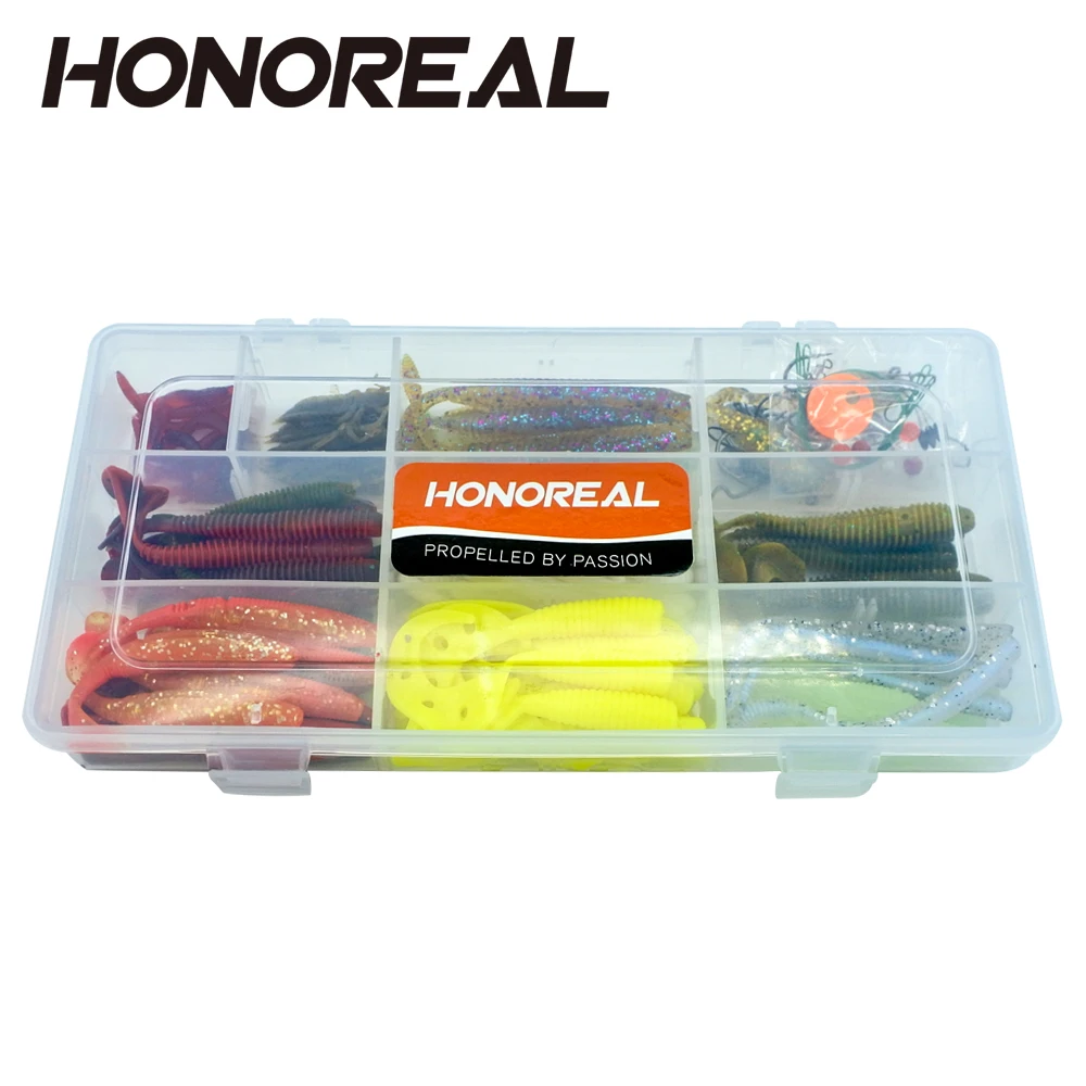 

HONOREAL Hot Sale Soft Lure Set 171 Pcs Worm Shad Twister Lizard Grub Rigged Fishing Baits