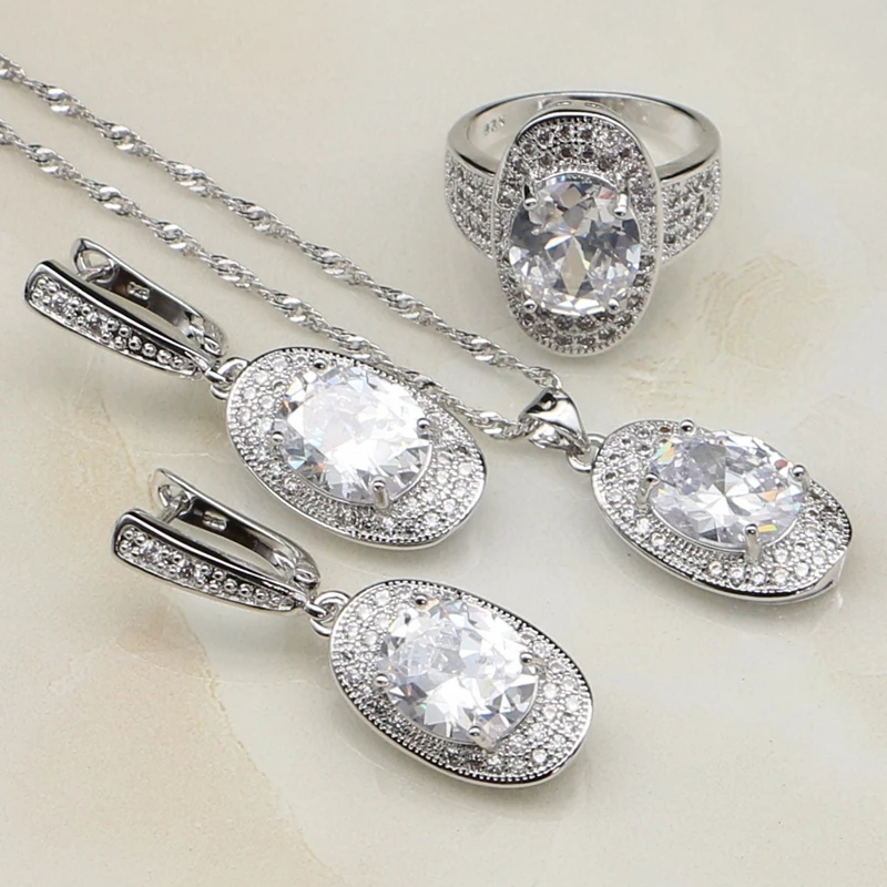 

925 Sterling Silver Bridal Jewelry White Australian Crystal Bridal Jewelry Sets For Women Wedding Earrings/Pendant/Necklace/Ring