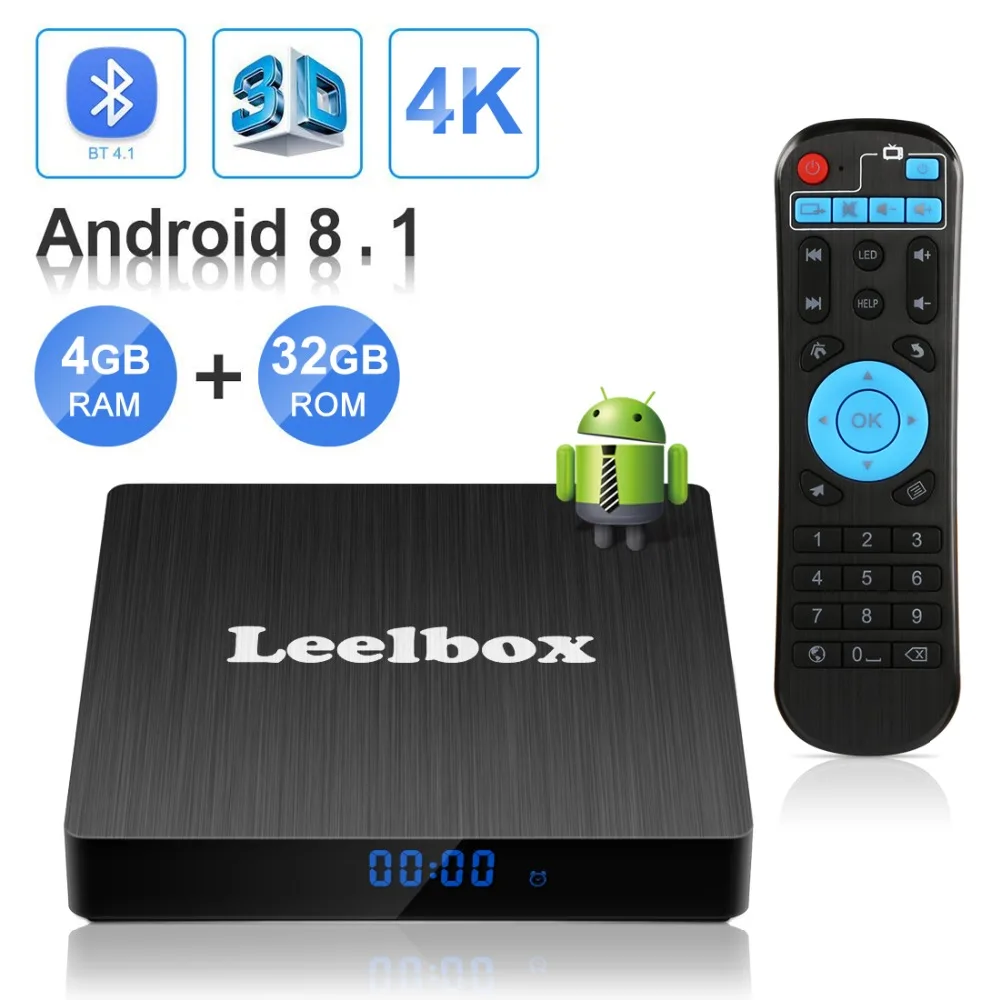 

Leelbox Android 8.1 Smart TV BOX RK3229 4G DDR3 32G EMMC ROM Set Top Box 4K 3D H.265 Wifi media player TV Receiver play store