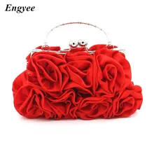 

ENGYEE Luxury Satin Flowers Handbags Handmade Fashion Evening Clutch Ladies Top-handle Small Bag Wallet Pouch Women Bag Designer