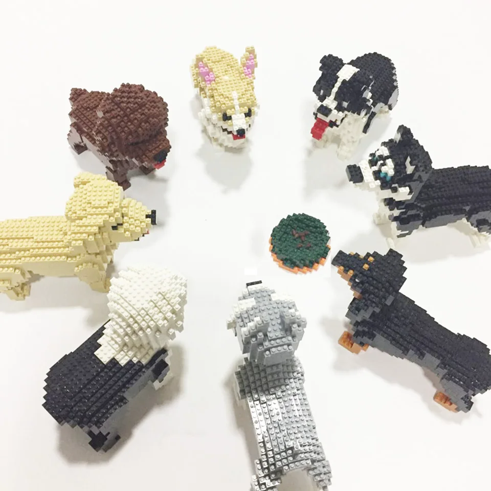 

Husky Pet Dog Lepind Schnauzer Cartoon Building Blocks Model Toys Cute Animal Corgi Educational Assemable Bricks Kids Toys Gifts