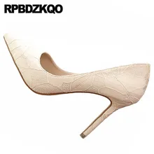 Бежевые шикарные туфли-лодочки на среднем каблуке 3 дюйма с острым носком г. Женская обувь для вечеринок, высокий размер 4, 34, на шпильке, с кружевом сетчатая обувь для выпускного вечера