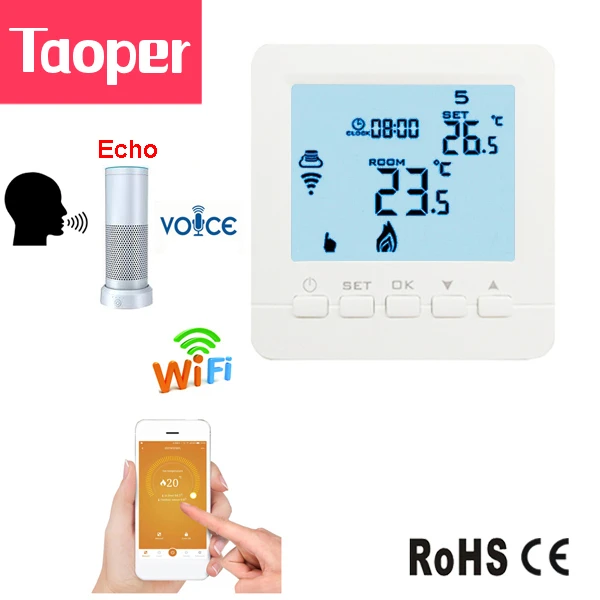 Termostato inteligente WiFi Echo Alexa, caldera de Gas, calefacción de  agua, Control remoto de temperatura ambiente por teléfono, 3A, 100-240VAC,  0,5