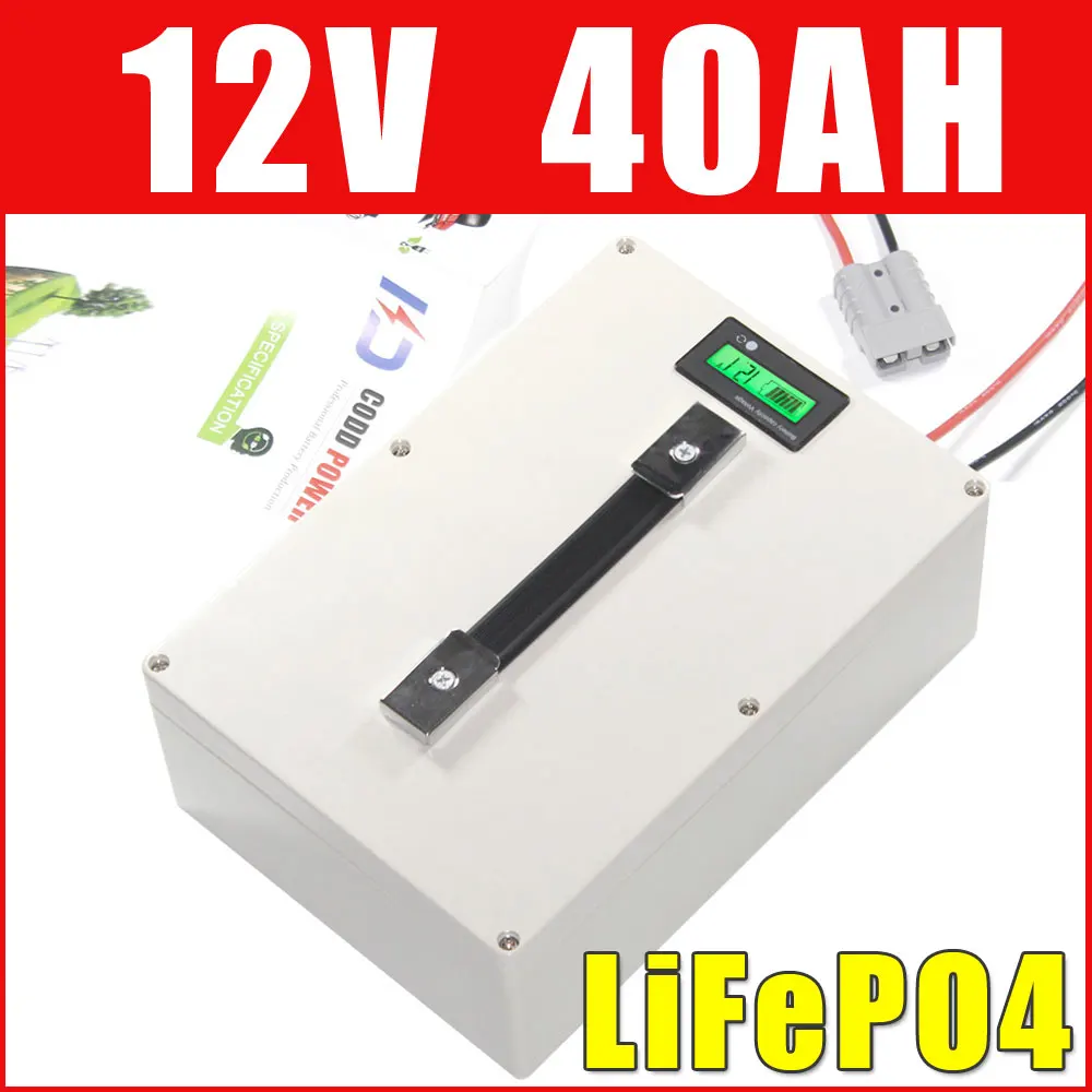 12V 40AH LiFePO4 аккумулятор солнечная батарея водонепроницаемый корпус ЖК-дисплей |
