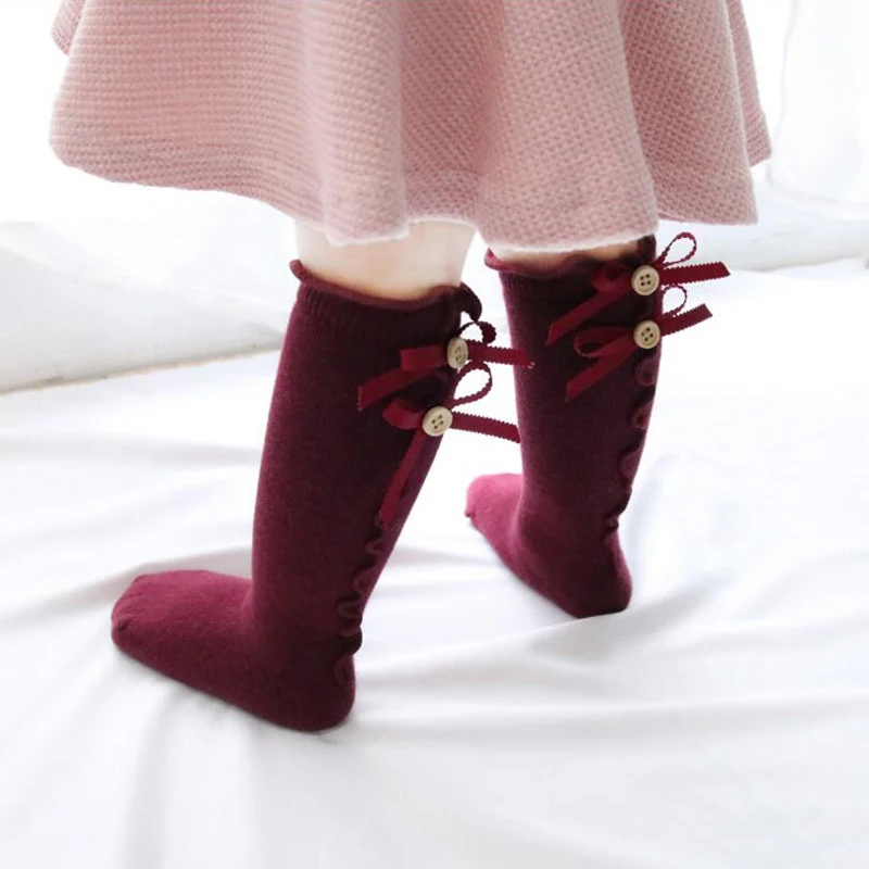 

Children Girls Bow Long sock Toddler baby boys knee socks solid candy color leg warmer cotton warm boot sock Fashion 2018 New