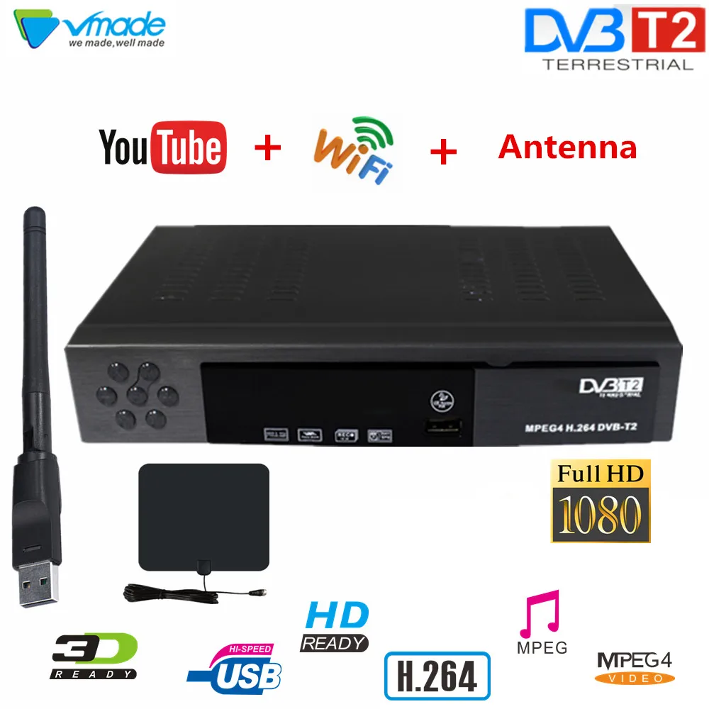 2019 высокое цифрового наземного ТВ приемник DVB T2 8902 с usb Wi-Fi + ТВ антенны DVB T2 ТВ тюнер youtube h.264 MPEG-4 телевизионная приставка DVB